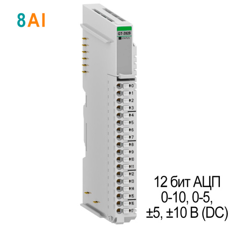 GT-3928 Аналоговый ввод, 8AI, 0-10/0-5/±5/±10 В (DC), 12 бит АЦП, RTB 18